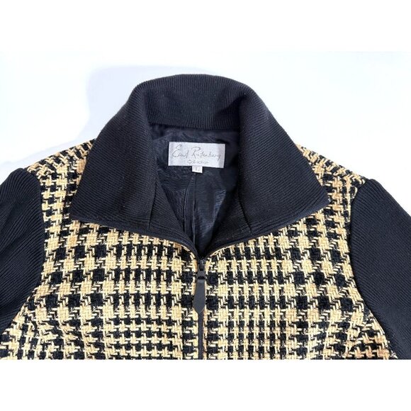 Vintage Emil Rutenburg Womens Houndstooth‎ Cardigan Jacket Black & Camel Size L - Picture 14 of 16